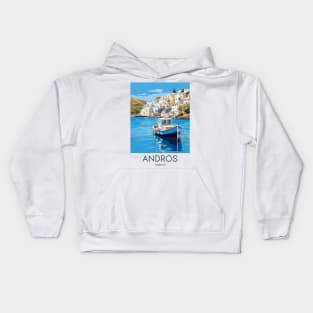 A Pop Art Travel Print of Chora Andros Island - Greece Kids Hoodie